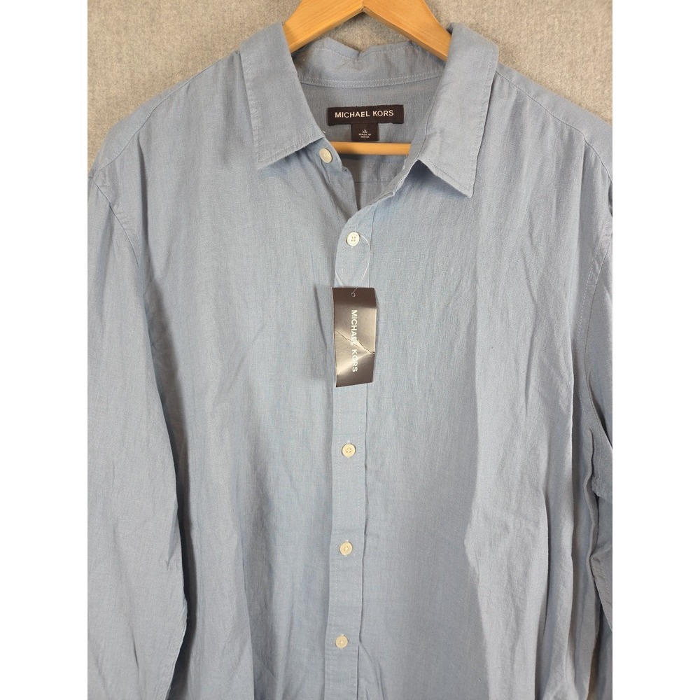 Michael Kors Men's XL Shirt Blue Chambray Linen Blend Classic‎ Career Preppy NEW
